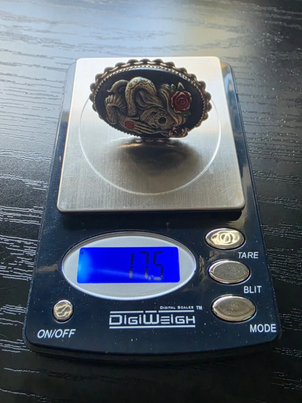 Resin & Sterling Dia De Los Muertos Day of the Dead Snake Skull Ring